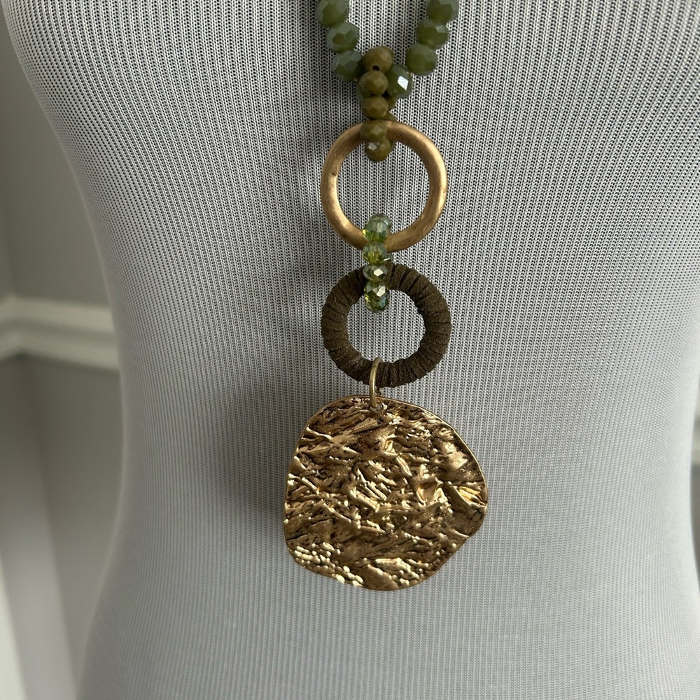 Gold and Green Pendant Necklace
